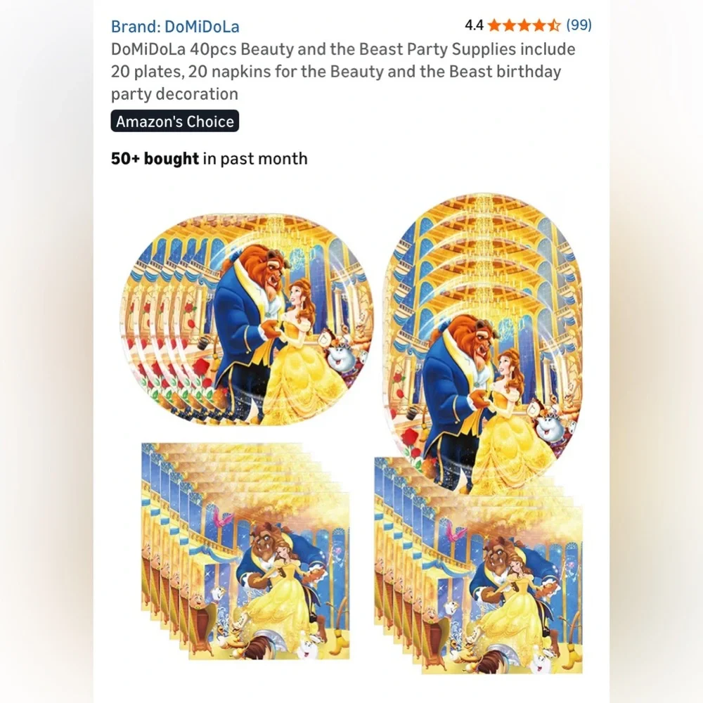 Yellow Beauty and Beast Party Plates and Napkins - Kids Party Supplies